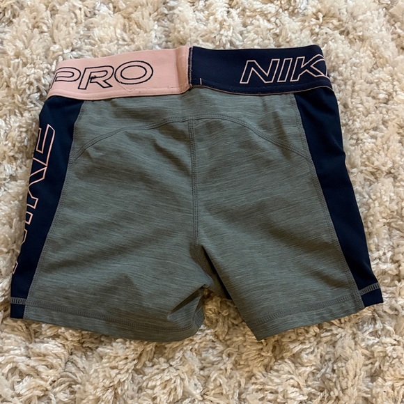 Nike Women's Green and Navy Shorts with Pink Waistband - Picture 2 of 2